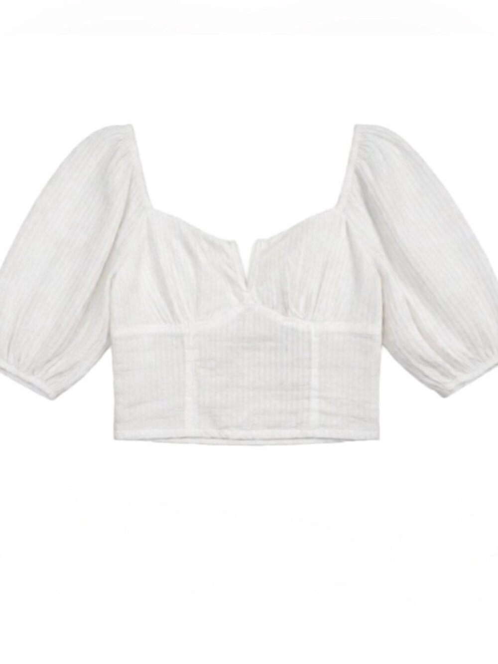 Abercrombie & Fitch White Puff-Sleeve Crop Top